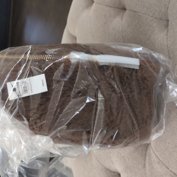 Express Teddy Fabric Plush Zip Up Brown Backpack with Adjustable Straps NWT - Picture 3 of 9